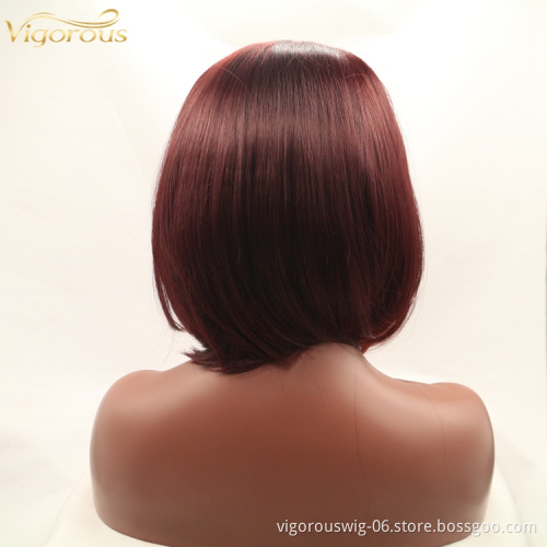 Vigorous mono bob red premium high quality straight short wholesale black women synthetic hair wigs with lace front